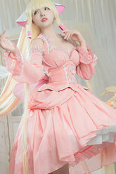 Robe Jsk Lolita Princesse Douce en Dentelle avec Nœud Papillon Ange Humanoïde Rose